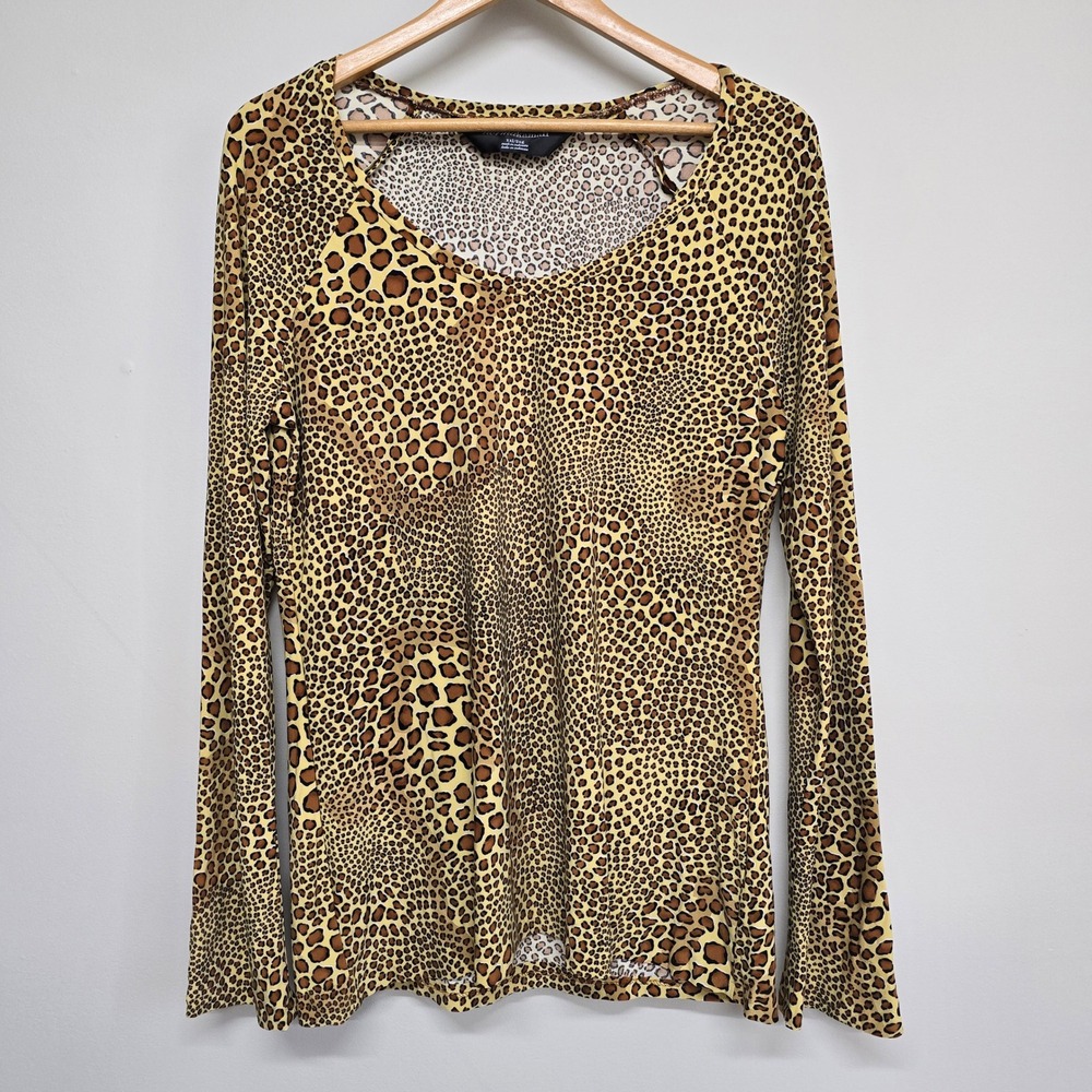 Norma Kamali Leopard Print Top Womens XXL Cocoa Animal Long Sleeve Mob Wife Chic